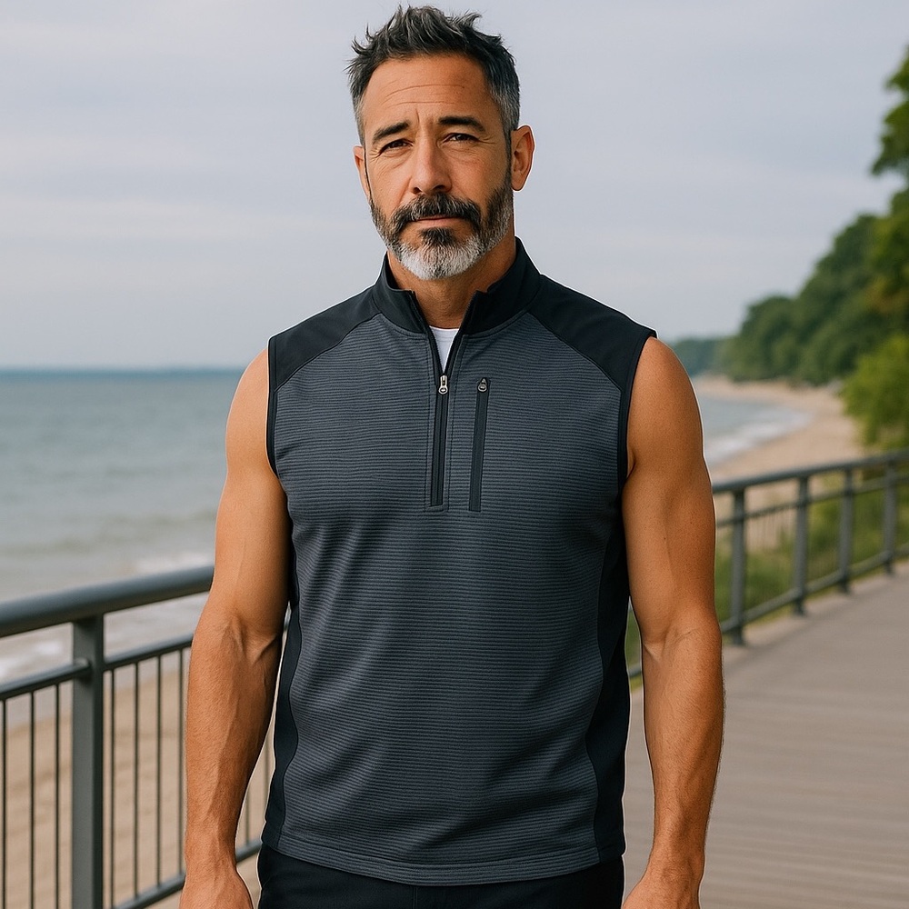 PGA Tour Men's Golf Black and Gray Sleeveless Vest Chest Pocket XXL